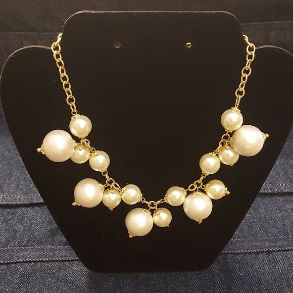 Susan Shaw Cotton Pearl Drop Cluster Chunky Statement Necklace - Picture 1 of 9